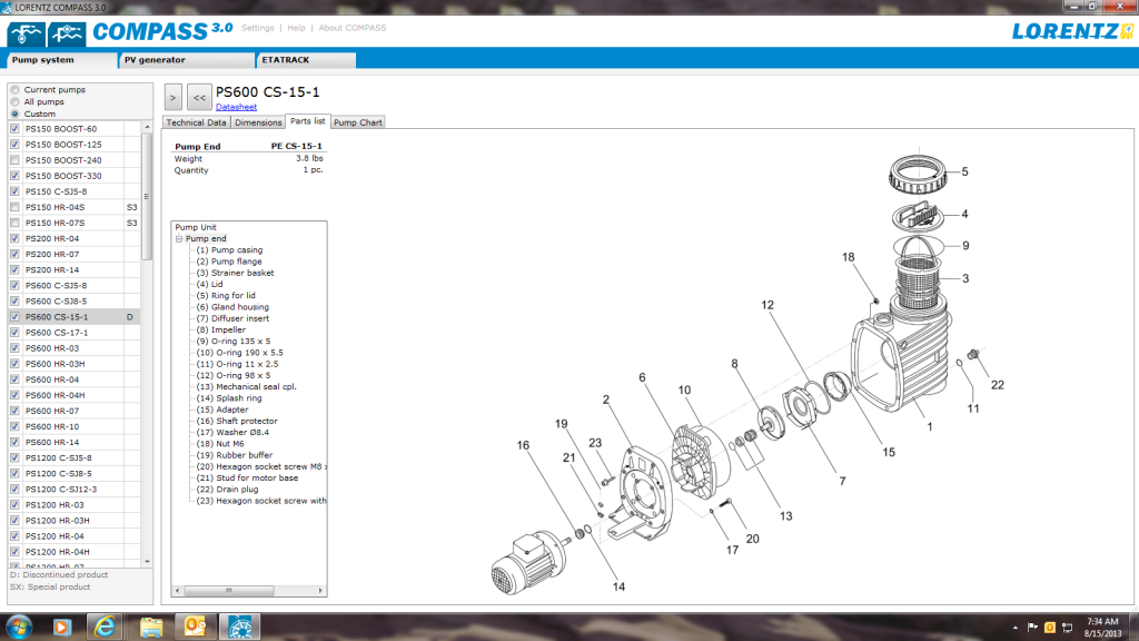 Parts page for PS600